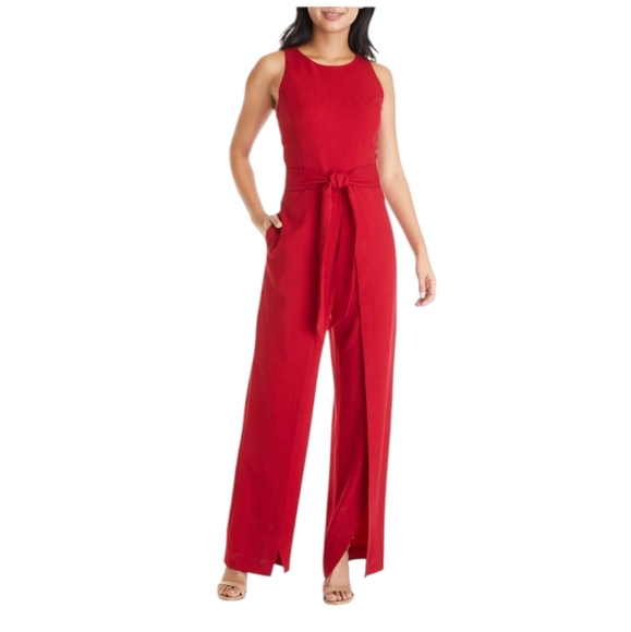 Nine West Pants - Nine West Red Sleeveless Tie-Waist Wide-Leg Jumpsuit